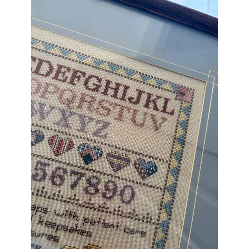 Vtg Professionally Framed‎ Cross Stitch Sampler Country Alpahabet Kids 19x21